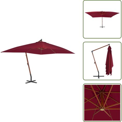 Sombrilla con palo - vidaXL Sombrilla jardín voladiza con palo de madera burdeos 400x300 cm - Sombrilla con ventilación