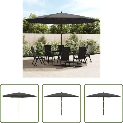 Sombrilla con poste de madera -  Sombrilla jardín con poste de madera gris antracita 400x273 cm