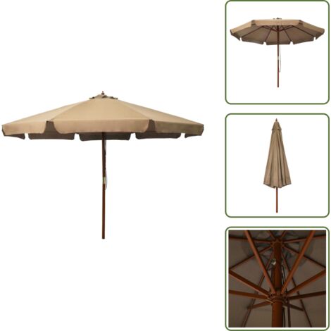 Sombrilla con poste - vidaXL Sombrilla de jardín con palo de madera gris topo 330 cm - Sombrilla con doble polea