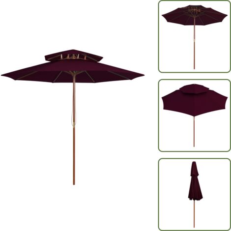 Sombrilla con protección UV - vidaXL Sombrilla de dos pisos con palo de madera rojo burdeos 270 cm - Sombrilla con salida de aire