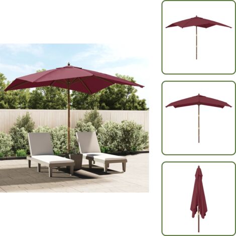 Sombrilla con protección UV - vidaXL Sombrilla de jardín poste de madera rojo burdeos 300x300x273 cm - Sombrilla ventilada