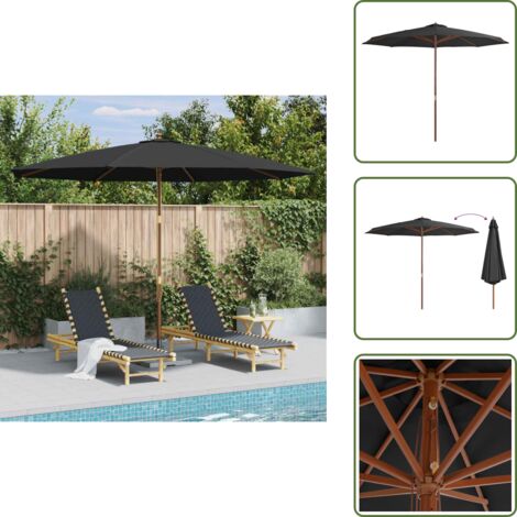 Sombrilla con tela impermeable - vidaXL Sombrilla de jardín con palo de madera 350 cm gris antracita - Sombrilla con sistema de polea