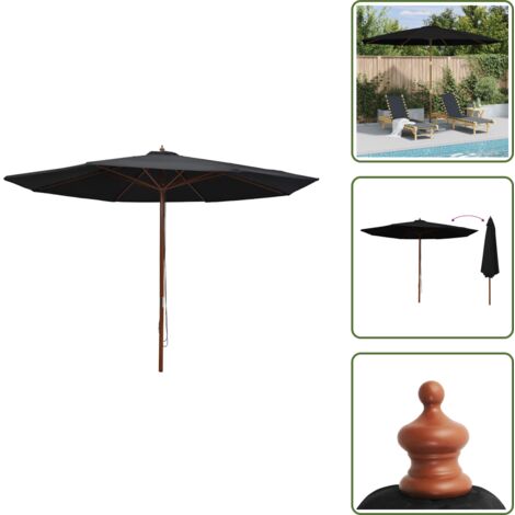Sombrilla con tela impermeable - vidaXL Sombrilla de jardín con palo de madera negro 350 cm - Sombrilla con sistema de polea