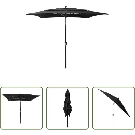 Sombrilla de 3 niveles -  Sombrilla jardín 3 niveles con palo de aluminio negro 2,5x2,5 m