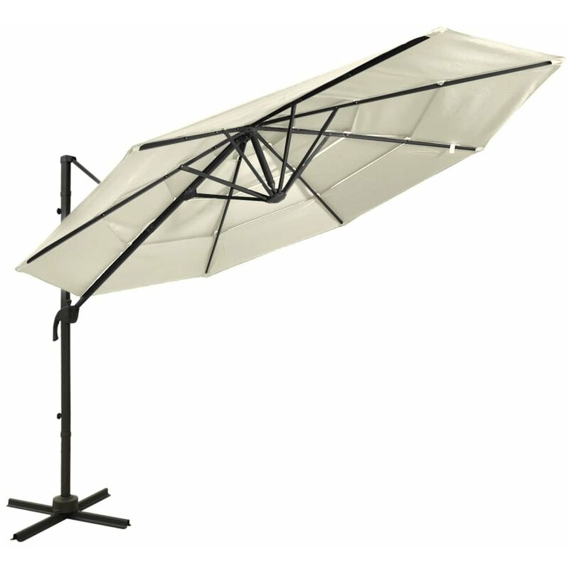 

Happyshopping - Sombrilla de 4 niveles con poste de aluminio arena 3x3 m