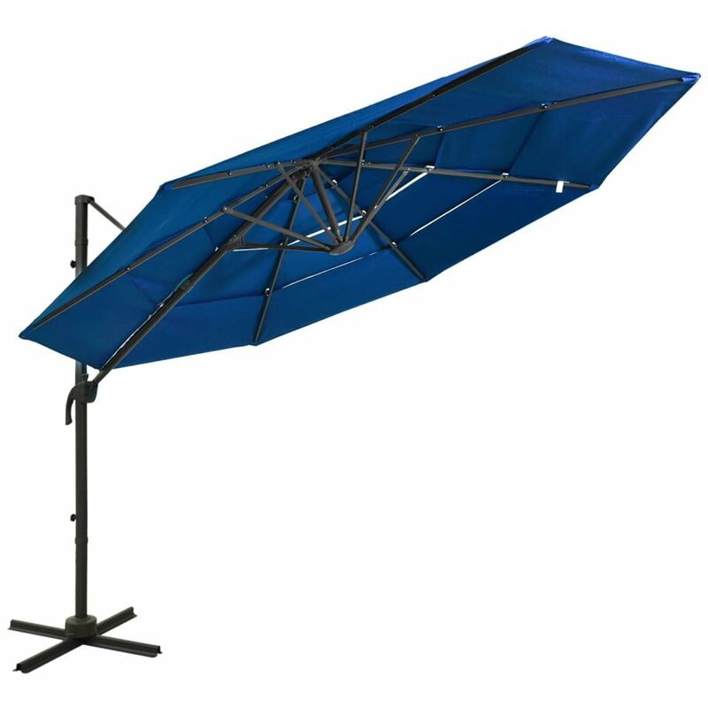 

Sombrilla de 4 niveles con poste de aluminio azul 3x3 m