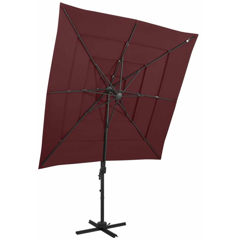 

Sombrilla de 4 niveles con poste de aluminio burdeos 250x250 cm