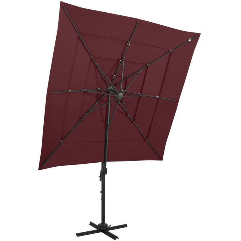 

Sombrilla de 4 niveles con poste de aluminio burdeos 250x250 cm