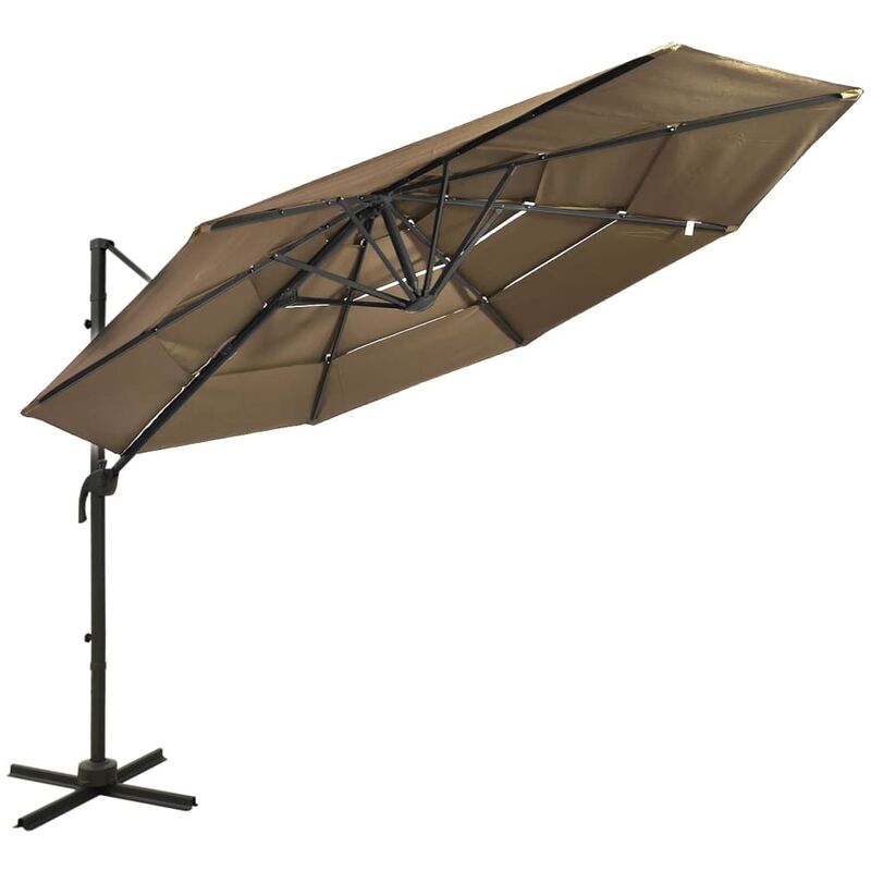 

Sombrilla de 4 niveles con poste de aluminio gris taupe 3x3 m
