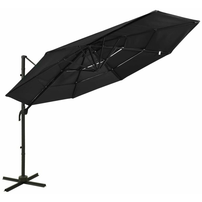 

Happyshopping - Sombrilla de 4 niveles con poste de aluminio negra 3x3 m