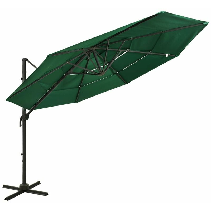 

Happyshopping - Sombrilla de 4 niveles con poste de aluminio verde 3x3 m