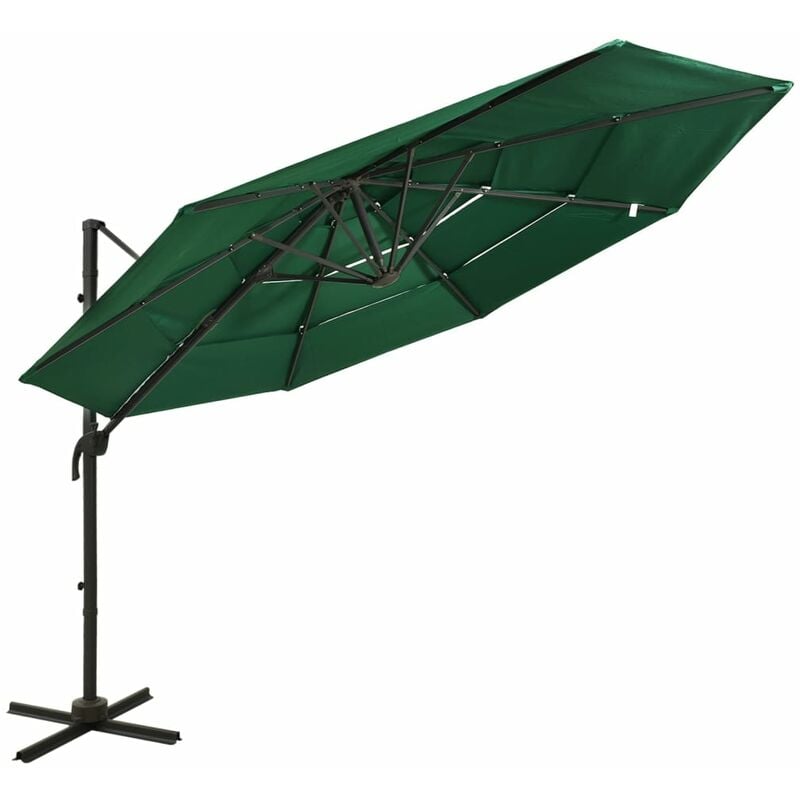 

Sombrilla de 4 niveles con poste de aluminio verde 3x3 m