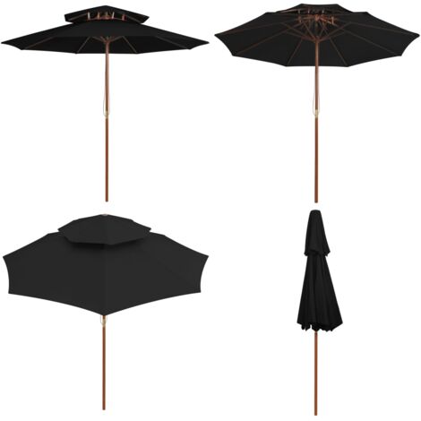 Sombrilla de dos niveles palo de madera negra 270 cm - Sombrilla de dos niveles - Sombrilla de madera