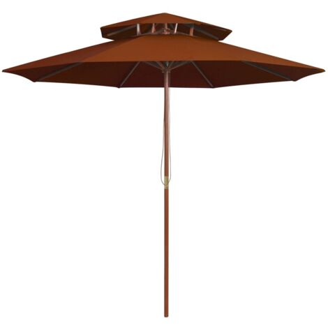 Sombrilla de dos niveles palo de madera terracota 270 cm