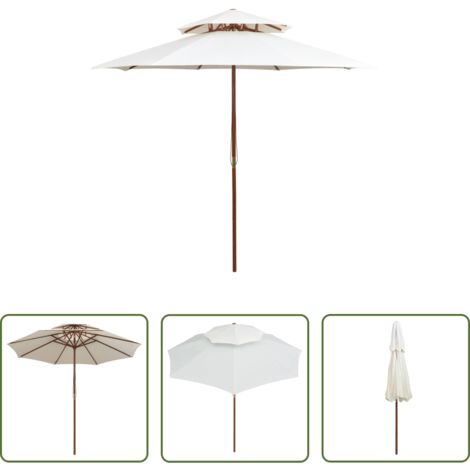 Sombrilla de dos niveles -  Sombrilla de dos niveles palo de madera blanco crema 270x270 cm