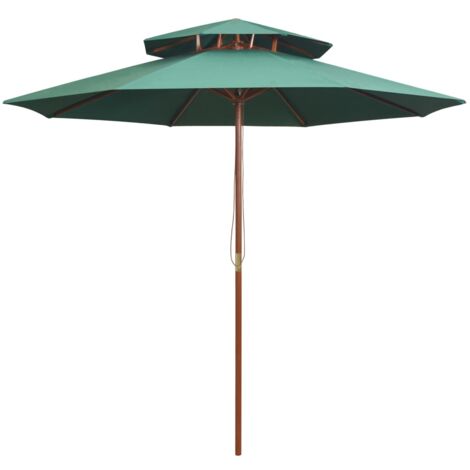 vidaXL Sombrilla Dos Pisos Palo de Madera 270cm Parasol Toldo Patio Multicolor