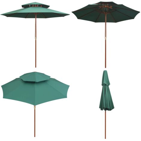 Sombrilla de dos pisos con palo de madera verde 270x270 cm - Sombrilla de madera - Sombrilla de jardín