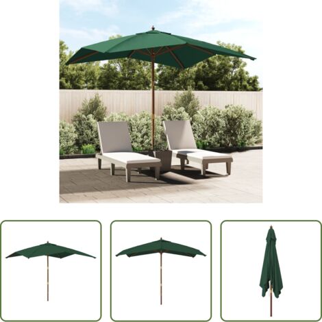 Sombrilla de exterior -  Sombrilla de jardín con poste de madera verde 300x300x273 cm