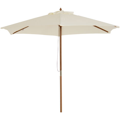 Sombrilla de jardín Ø250x230 cm parasol de terraza con 6 varillas poste desmontable anti-UV impermeable y marco de madera para playa patio crema