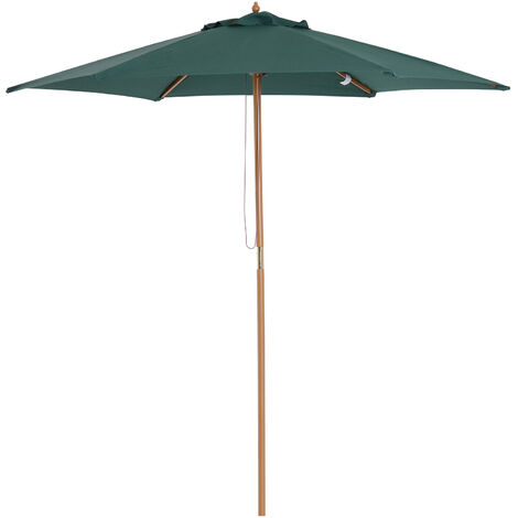 Sombrilla de jardín Ø250x230 cm parasol de terraza con 6 varillas poste desmontable anti-UV impermeable y marco de madera para playa patio verde