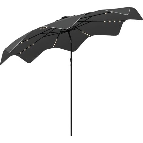 Sombrilla de jardín Ø292x248 cm parasol de terraza manual con 32 luces LED solares 8 varillas impermeable y rejillas de ventilación para patio balcón