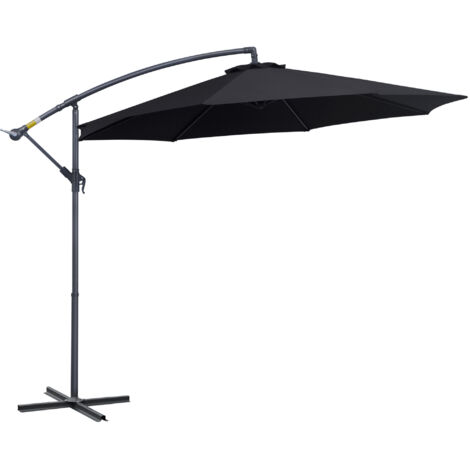 Sombrilla de Jardín Ø295x245 cm Parasol Excéntrico Inclinable con Manivela Base Cruzada y Soporte de Metal 8 Varillas para Terraza Exterior Balcón