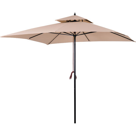 Sombrilla de jardín 3x3x3 m parasol de jardín de metal con doble techo impermeable y manivela para terraza balcón exterior beige