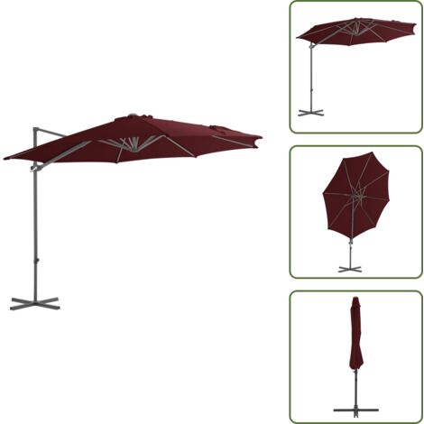 Sombrilla de jardín con base cruzada - vidaXL Sombrilla de jardín voladiza con palo de acero burdeos 300 cm - Sombrilla giratoria