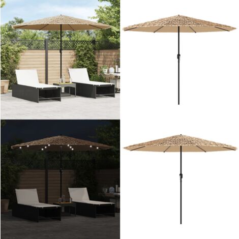 Sombrilla de jardín con LEDs poste acero marrón 324x324x247 cm - Sombrilla de jardín con protección solar - Sombrilla de jardín con protección contra lluvia