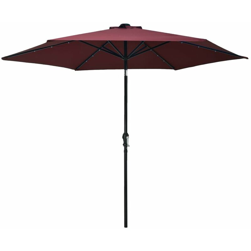 

Sombrilla de jardin con luces LED palo acero rojo burdeos 300cm