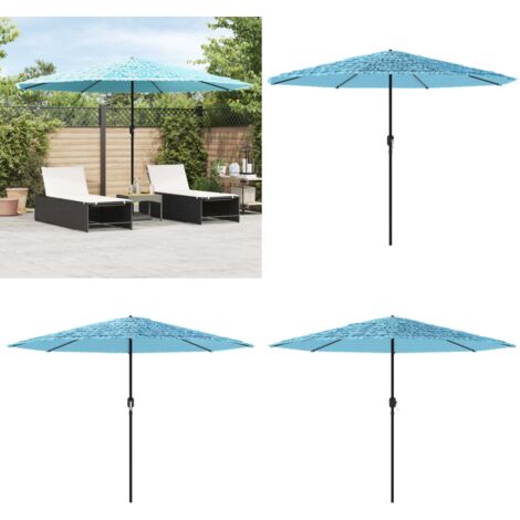 Sombrilla de jardín con palo de acero azul 388x388x248 cm - Sombrilla azul - Protección solar