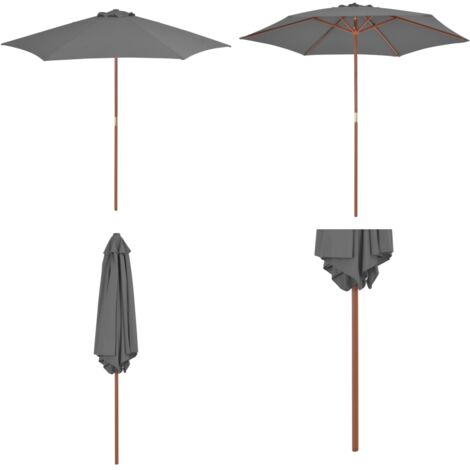 Sombrilla de jardín con palo de madera antracita 270 cm - Sombrilla de madera - Sombrilla con protección UV