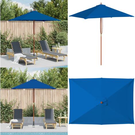 Sombrilla de jardín con palo de madera azul 150x200 cm - Sombrilla azul - Sombrilla con palo de madera
