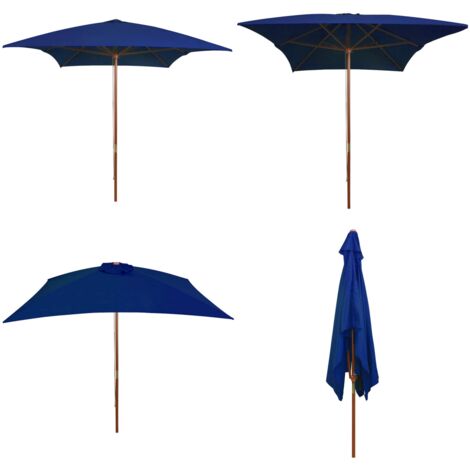 Sombrilla de jardín con palo de madera azul 200x300 cm - Sombrilla azul - Sombrilla de madera