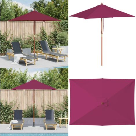 Sombrilla de jardín con palo de madera burdeos 150x200 cm - Sombrilla con palo de madera - Protección solar