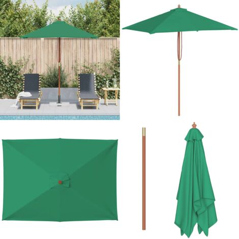 Sombrilla de jardín con palo de madera verde 150x200 cm - Sombrilla verde - Sombrilla con palo de madera