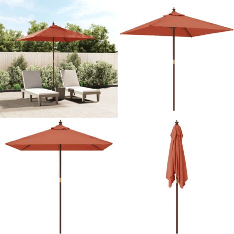Sombrilla de jardín con poste de madera terracota 198x198x231cm - Sombrilla terracota - Sombrilla con poste de madera