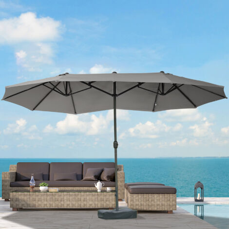 Sombrilla de Jardín doble de acero gris oscuro con manivela y base en cruz, 460x270x240 cm