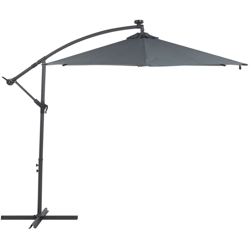 

Beliani - Sombrilla de jardín gris con LED ⌀ 285 cm CORVAL