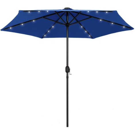 Sombrilla de jardín luces LED palo de aluminio azul 270 cm