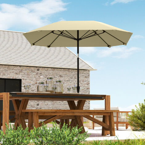 Sombrilla de jardín octogonal inclinable con manivela y antiviento 233 cm beige para terraza y jardín (Sin base)