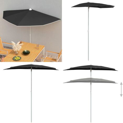 Sombrilla de jardín semicircular con palo negra 180x90 cm - Sombrilla semicircular - Sombrilla negra