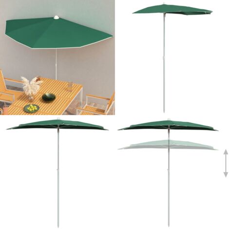 Sombrilla de jardín semicircular con palo verde 180x90 cm - Sombrilla semicircular - Sombrilla verde