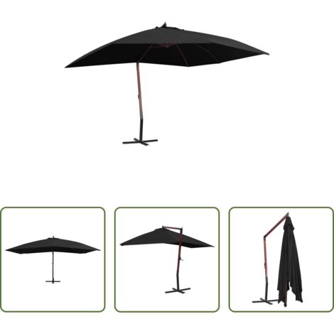 Sombrilla de jardín -  Sombrilla de jardín colgante con palo de madera negro 4x3 m