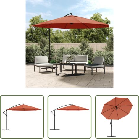 Sombrilla de jardín -  Sombrilla voladiza con poste de aluminio terracota 350 cm