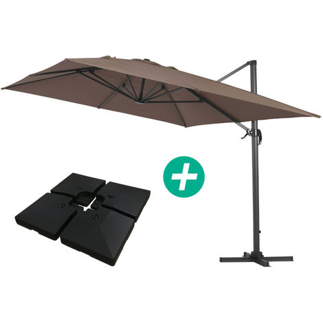 Sombrilla de jardín Sun 4" de aluminio deportado - Rectángulo - 3 x 4 m - Topo - Incluido lastre