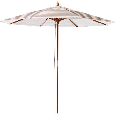 Sombrilla de jardín toldo a rayas beige y blanco poste de madera de abedul 245 cm resistente a la intemperie Ferentillo