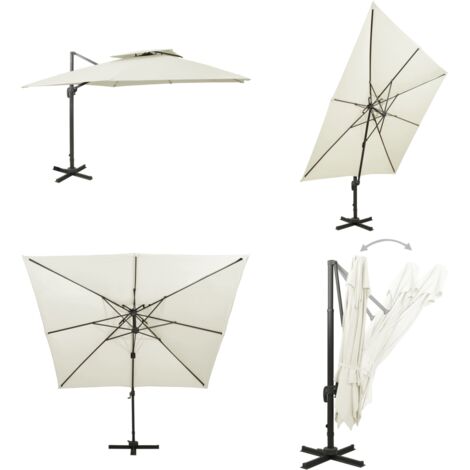 Sombrilla de jardín voladiza con doble techo 300x300 cm Arena - Sombrilla con doble techo - Sombrilla con protección UV