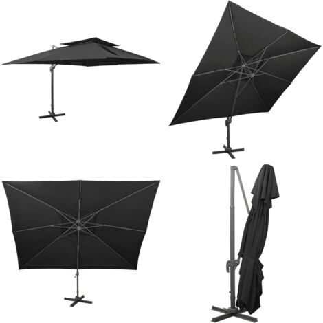 Sombrilla de jardín voladiza con doble techo negra 400x300 cm - Sombrilla con doble techo - Sombrilla con protección UV