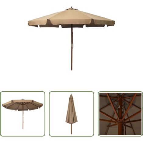 Sombrilla de madera -  Sombrilla de jardín con palo de madera gris topo 330 cm